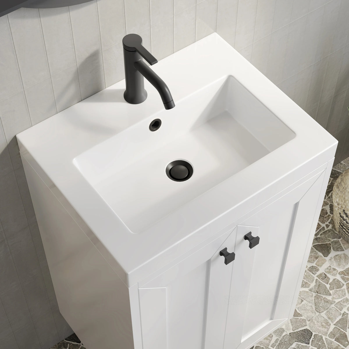 Chianti 20" Single Vanity, Glossy White, Matte Black, w/ White Glossy Composite Stone Top, view 15