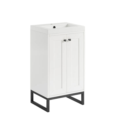 Chianti 20" Single Vanity, Glossy White, Matte Black, w/ White Glossy Composite Stone Top, view 20