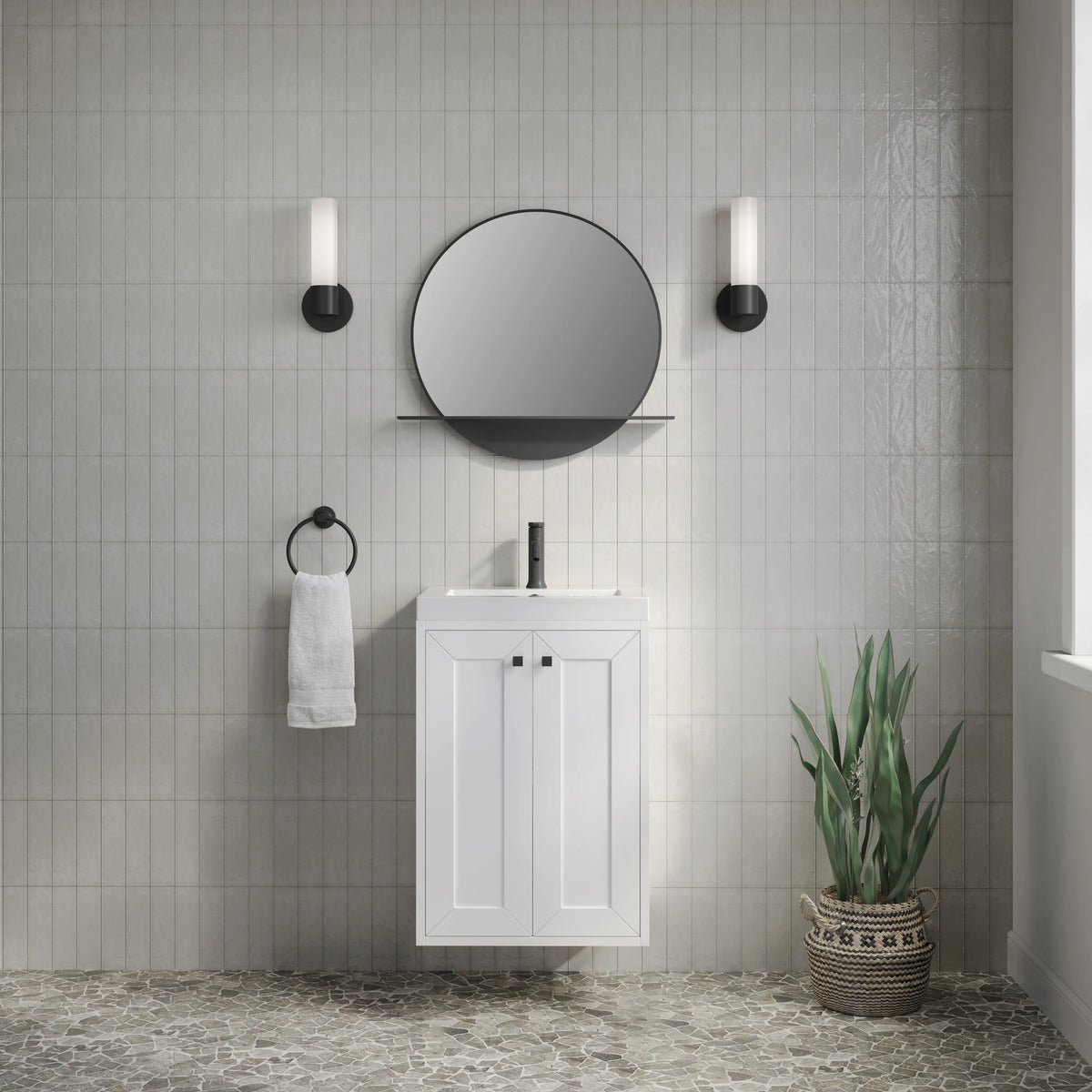 Chianti 20" Single Vanity, Glossy White, Matte Black, w/ White Glossy Composite Stone Top, view 8