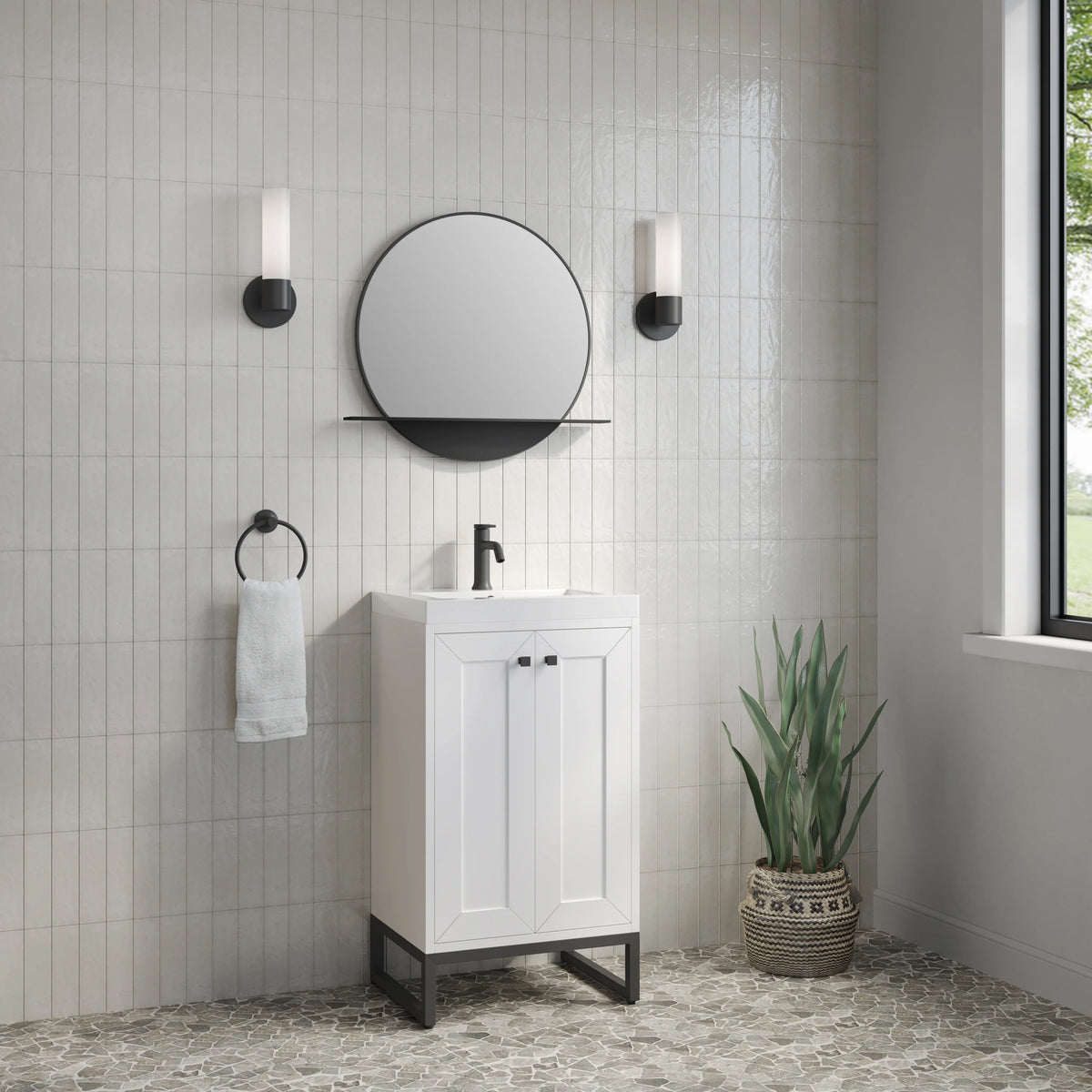 Chianti 20" Single Vanity, Glossy White, Matte Black, w/ White Glossy Composite Stone Top, view 9
