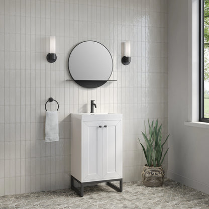 Chianti 20" Single Vanity, Glossy White, Matte Black, w/ White Glossy Composite Stone Top, view 9