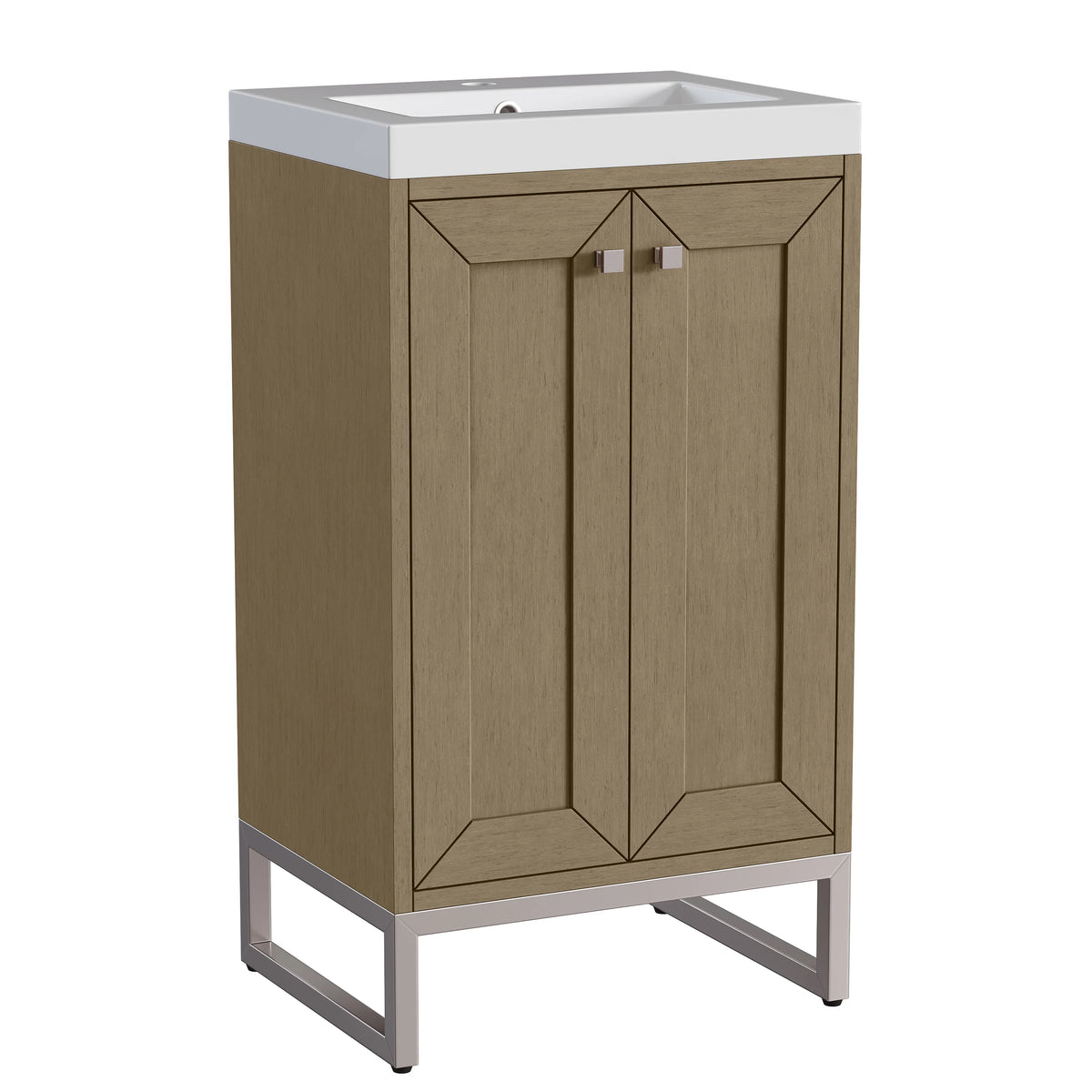 Chianti 20" Single Vanity, Walnut Whisper, Brushed Nickel, w/ White Glossy Composite Stone Top, view 19