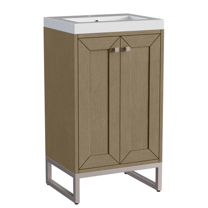 Chianti 20" Single Vanity, Walnut Whisper, Brushed Nickel, w/ White Glossy Composite Stone Top, view 19