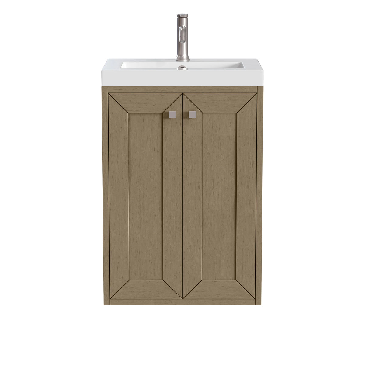 Chianti 20" Single Vanity, Walnut Whisper, Brushed Nickel, w/ White Glossy Composite Stone Top, view 2