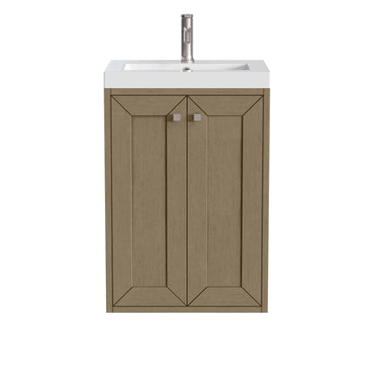 Chianti 20" Single Vanity, Walnut Whisper, Brushed Nickel, w/ White Glossy Composite Stone Top, view 2