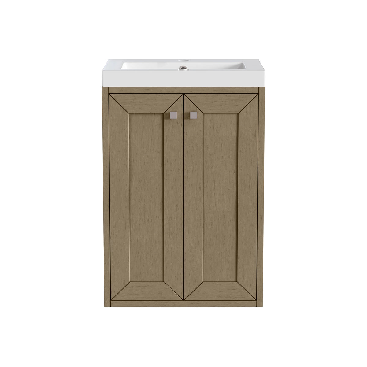 Chianti 20" Single Vanity, Walnut Whisper, Brushed Nickel, w/ White Glossy Composite Stone Top, view 3