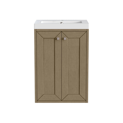 Chianti 20" Single Vanity, Walnut Whisper, Brushed Nickel, w/ White Glossy Composite Stone Top, view 3