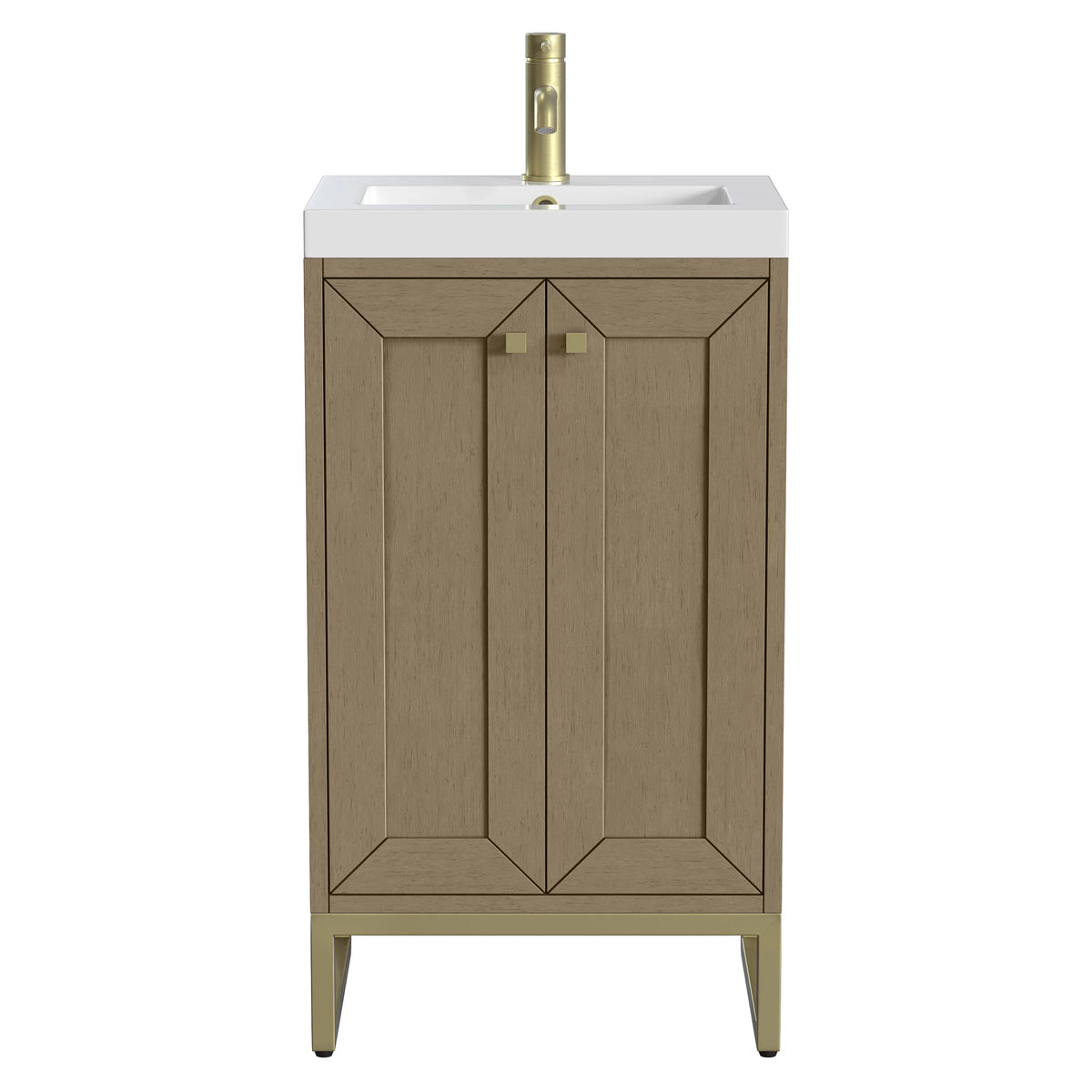 Chianti 20" Single Vanity, Walnut Whisper, Champagne Brass, w/ White Glossy Composite Stone Top