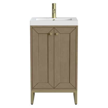 Chianti 20" Single Vanity, Walnut Whisper, Champagne Brass, w/ White Glossy Composite Stone Top