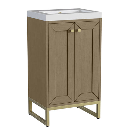 Chianti 20" Single Vanity, Walnut Whisper, Champagne Brass, w/ White Glossy Composite Stone Top, view 18