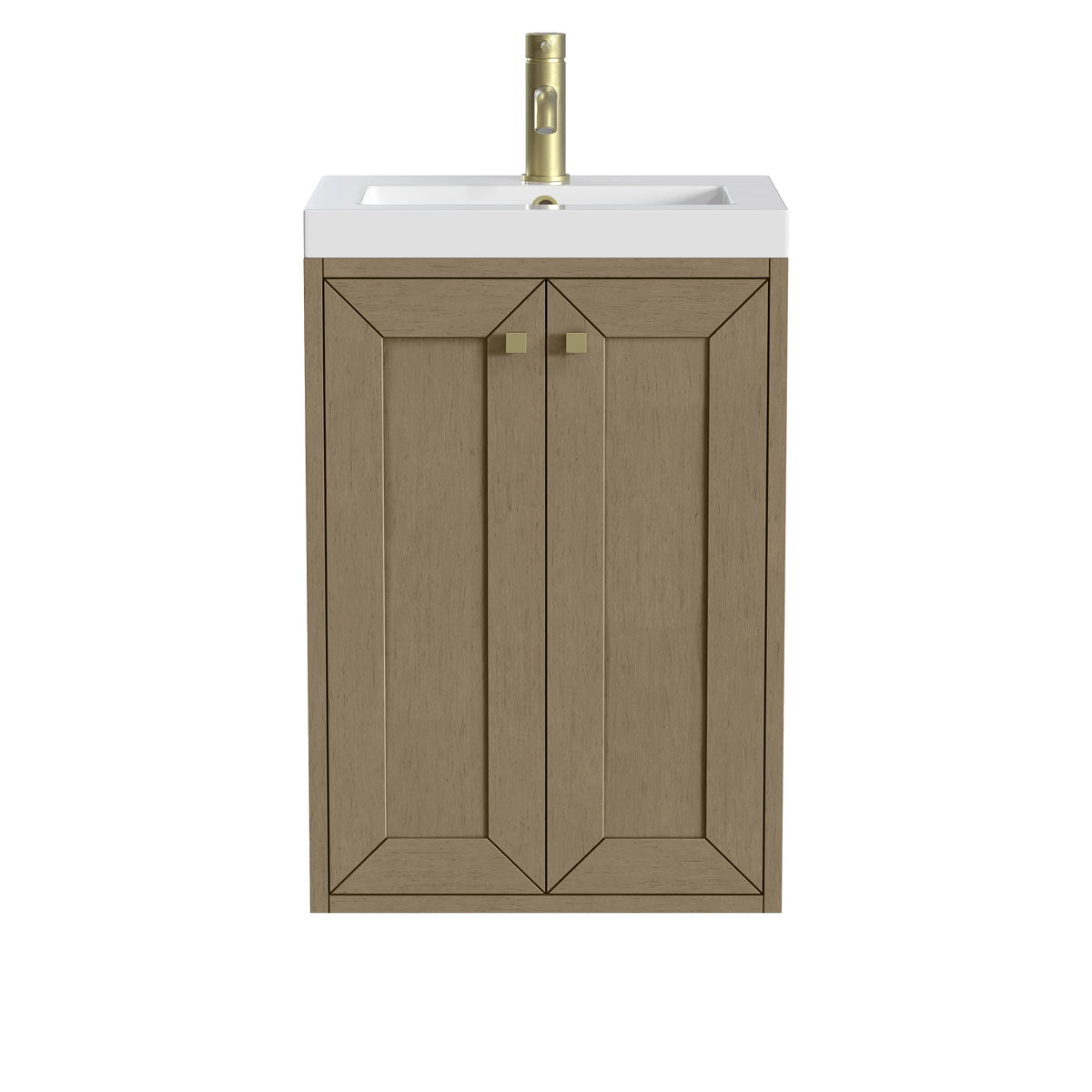 Chianti 20" Single Vanity, Walnut Whisper, Champagne Brass, w/ White Glossy Composite Stone Top, view 2