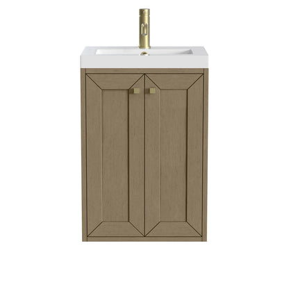 Chianti 20" Single Vanity, Walnut Whisper, Champagne Brass, w/ White Glossy Composite Stone Top, view 2