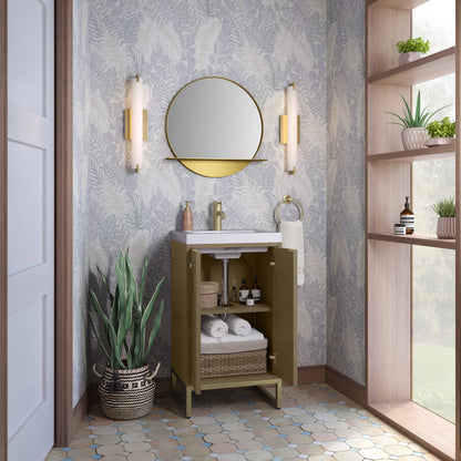 Chianti 20" Single Vanity, Walnut Whisper, Champagne Brass, w/ White Glossy Composite Stone Top, view 9
