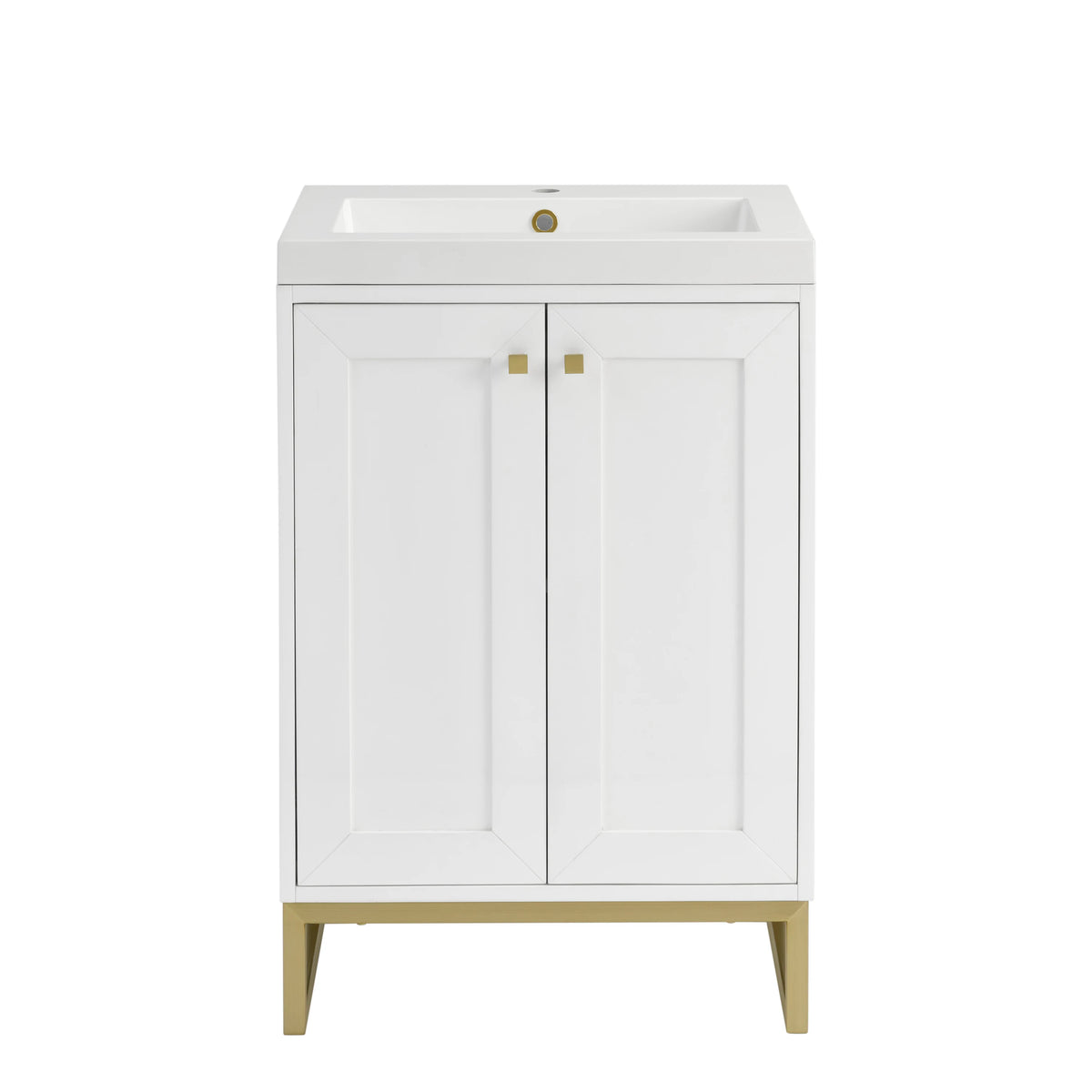 Chianti 24" Single Vanity, Glossy White, Champagne Brass, w/ White Glossy Composite Stone Top
