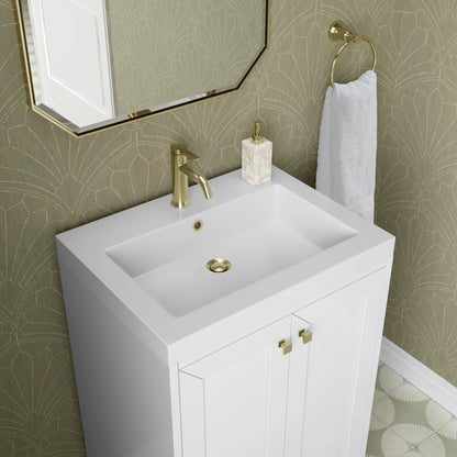 Chianti 24" Single Vanity, Glossy White, Champagne Brass, w/ White Glossy Composite Stone Top, view 11