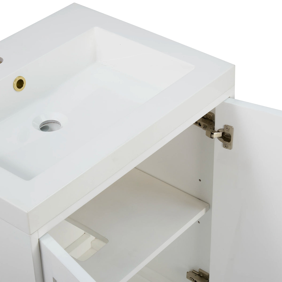 Chianti 24" Single Vanity, Glossy White, Champagne Brass, w/ White Glossy Composite Stone Top, view 15