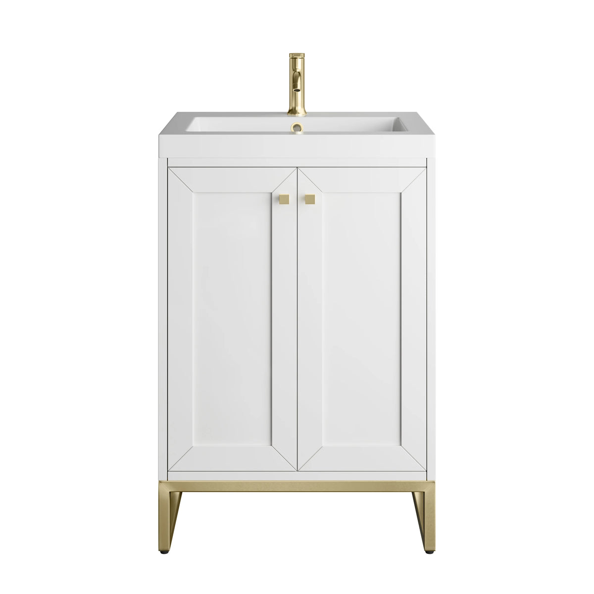 Chianti 24" Single Vanity, Glossy White, Champagne Brass, w/ White Glossy Composite Stone Top, view 2