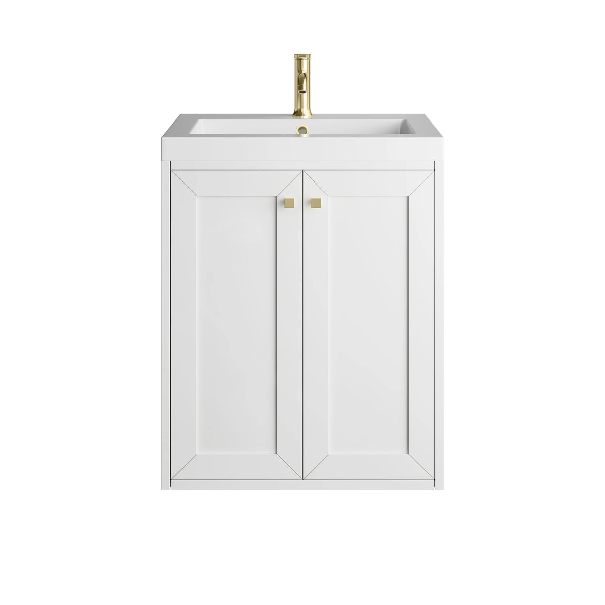 Chianti 24" Single Vanity, Glossy White, Champagne Brass, w/ White Glossy Composite Stone Top, view 3