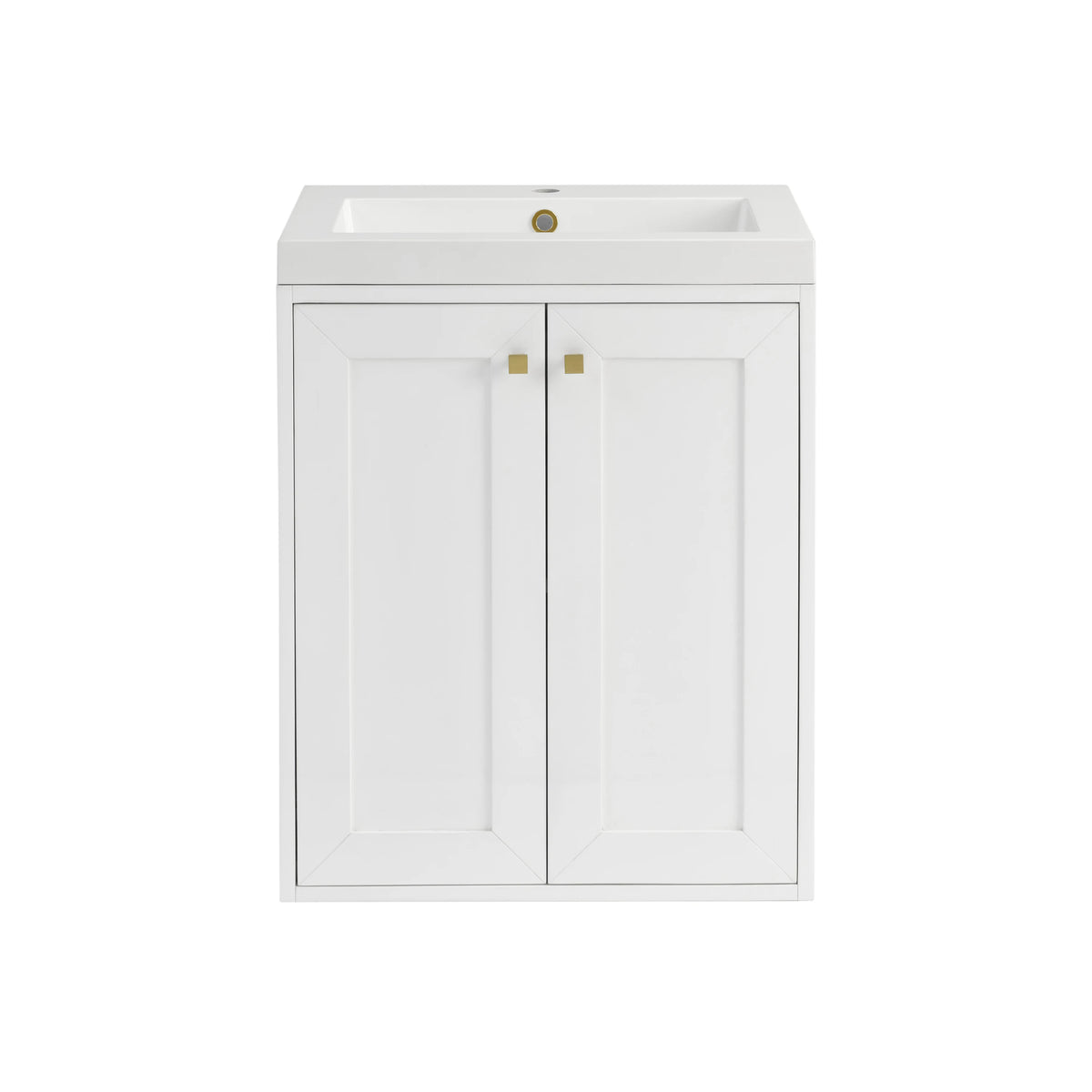 Chianti 24" Single Vanity, Glossy White, Champagne Brass, w/ White Glossy Composite Stone Top, view 4