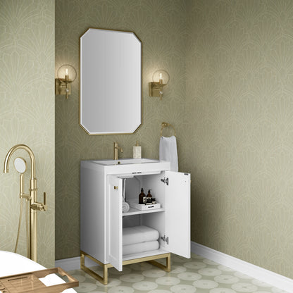 Chianti 24" Single Vanity, Glossy White, Champagne Brass, w/ White Glossy Composite Stone Top, view 9