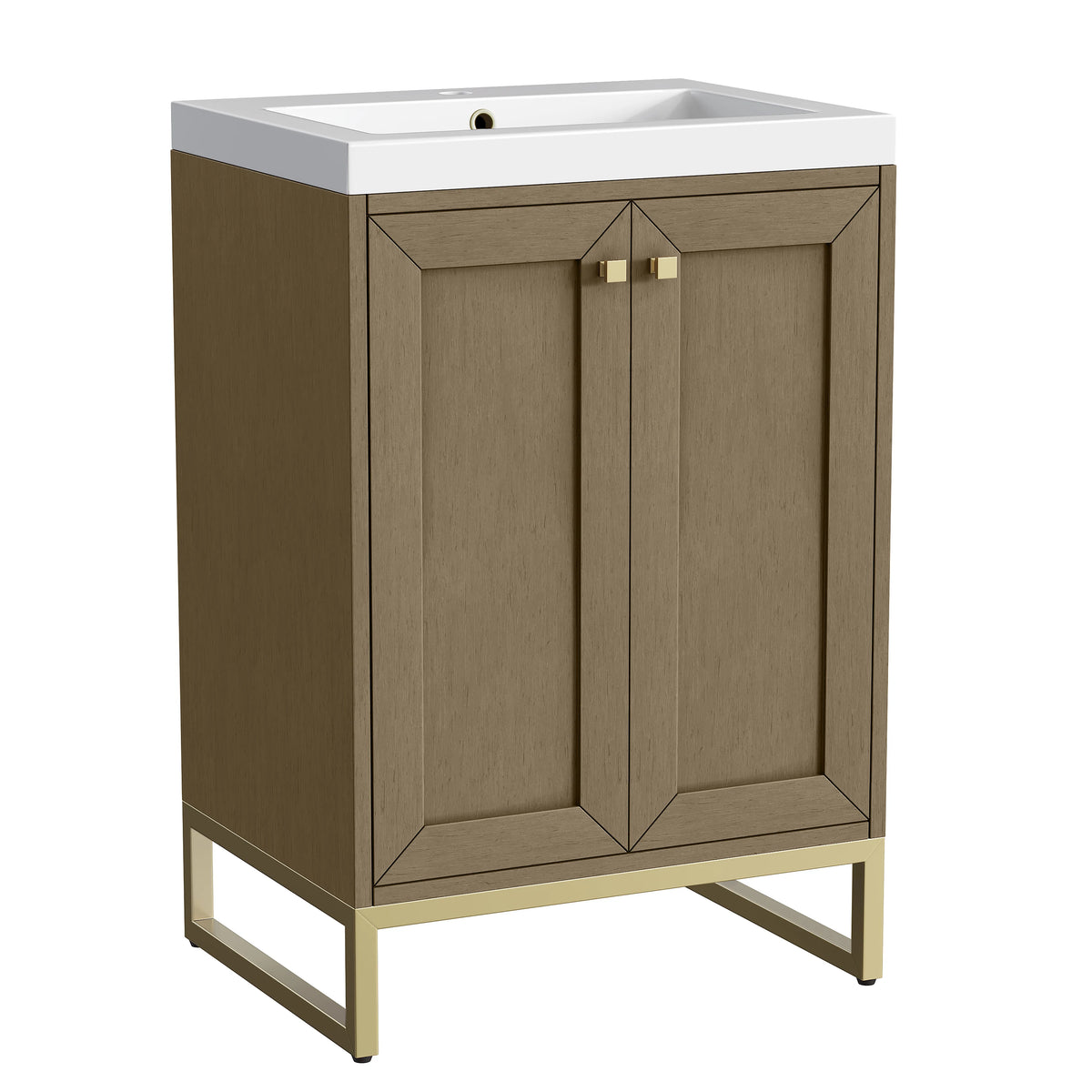 Chianti 24" Single Vanity, Walnut Whisper, Champagne Brass, w/ White Glossy Composite Stone Top, view 18