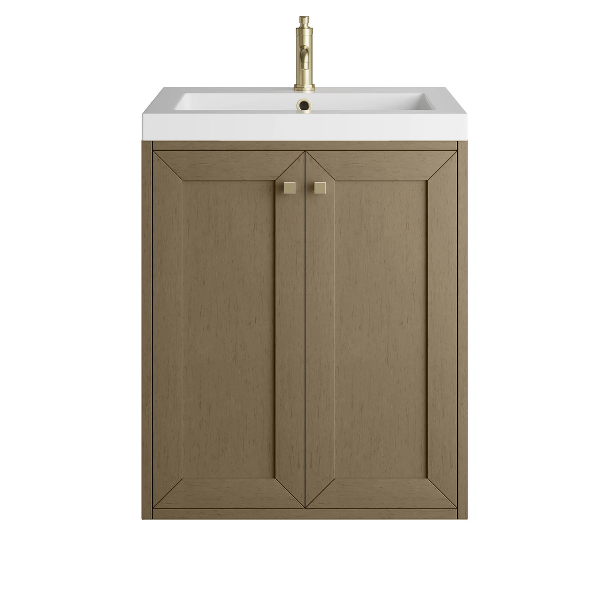 Chianti 24" Single Vanity, Walnut Whisper, Champagne Brass, w/ White Glossy Composite Stone Top, view 2
