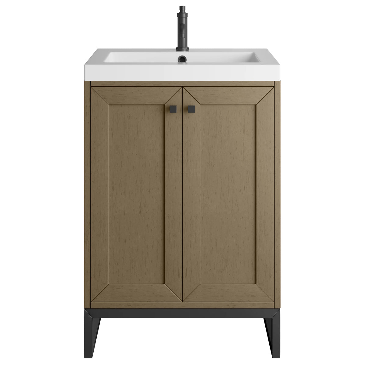 Chianti 24" Single Vanity, Walnut Whisper, Matte Black, w/ White Glossy Composite Stone Top