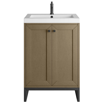 Chianti 24" Single Vanity, Walnut Whisper, Matte Black, w/ White Glossy Composite Stone Top