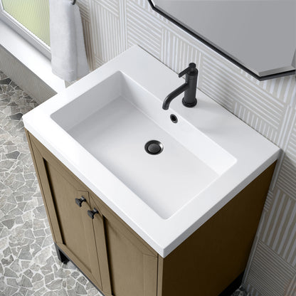 Chianti 24" Single Vanity, Walnut Whisper, Matte Black, w/ White Glossy Composite Stone Top, view 12