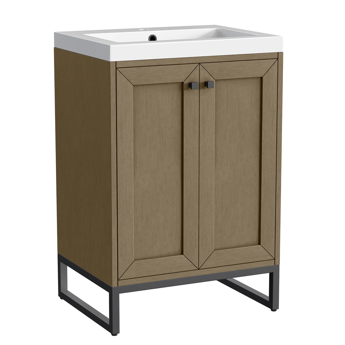 Chianti 24" Single Vanity, Walnut Whisper, Matte Black, w/ White Glossy Composite Stone Top, view 18