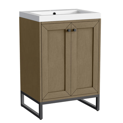 Chianti 24" Single Vanity, Walnut Whisper, Matte Black, w/ White Glossy Composite Stone Top, view 18