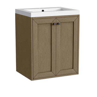 Chianti 24" Single Vanity, Walnut Whisper, Matte Black, w/ White Glossy Composite Stone Top, view 19