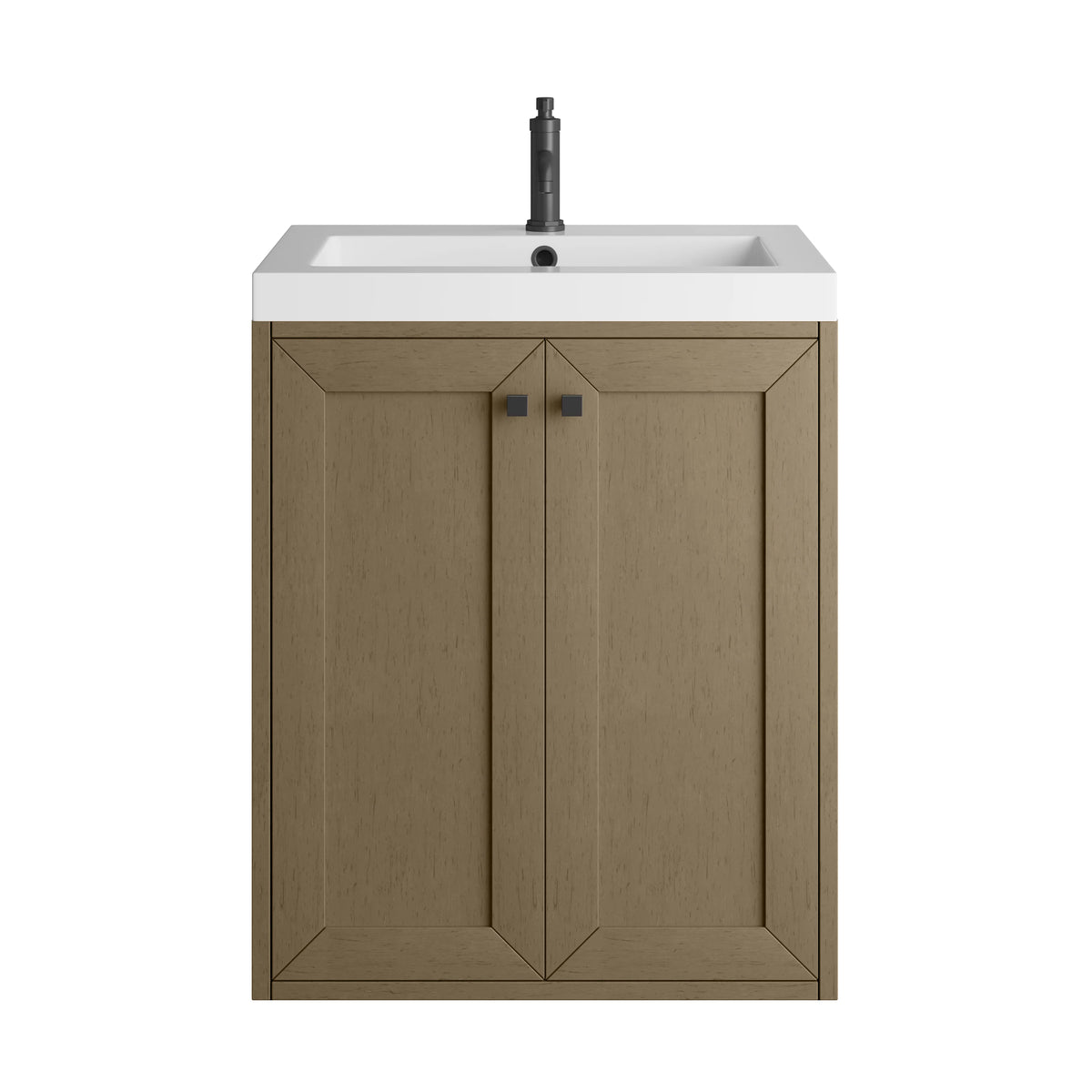 Chianti 24" Single Vanity, Walnut Whisper, Matte Black, w/ White Glossy Composite Stone Top, view 2