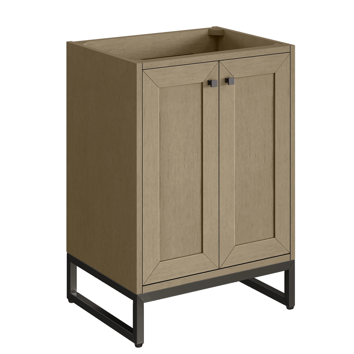 Chianti 24" Single Vanity, Walnut Whisper, Matte Black, w/ White Glossy Composite Stone Top, view 3