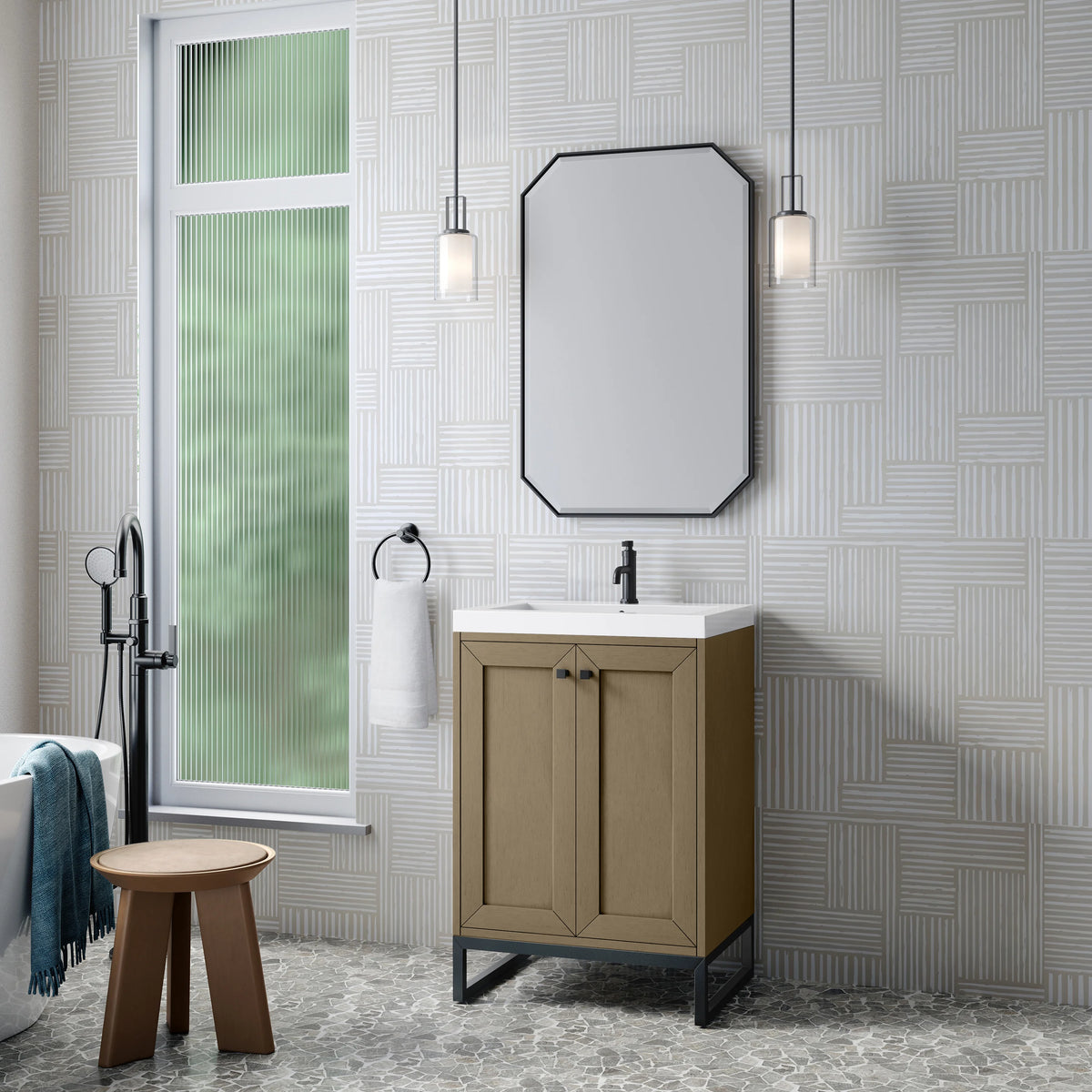 Chianti 24" Single Vanity, Walnut Whisper, Matte Black, w/ White Glossy Composite Stone Top, view 7