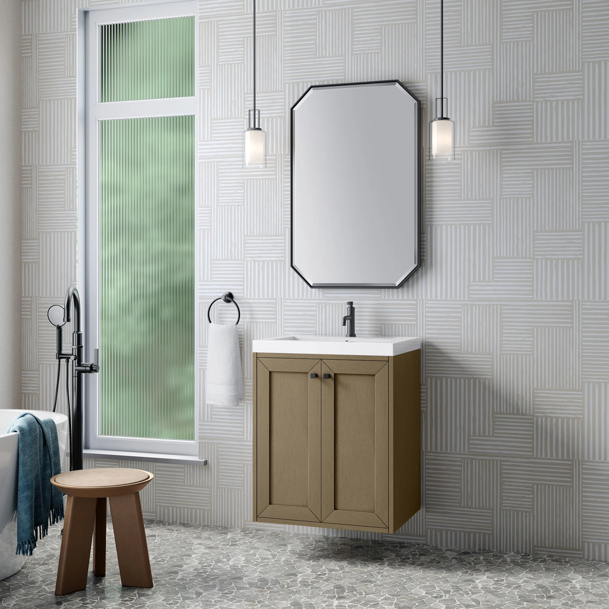 Chianti 24" Single Vanity, Walnut Whisper, Matte Black, w/ White Glossy Composite Stone Top, view 8