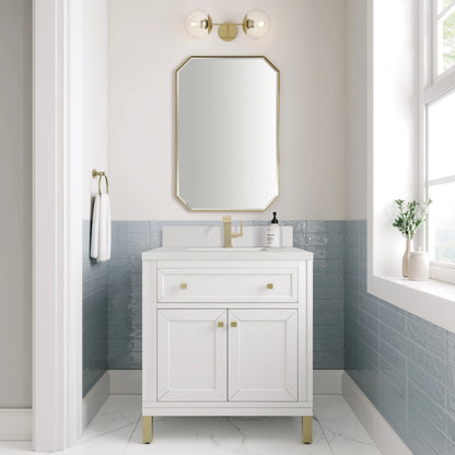 Chicago 30" Single Vanity, Glossy White, w/ Single Hole 3CM White Zeus Silestone® Top & Backsplash, view 4