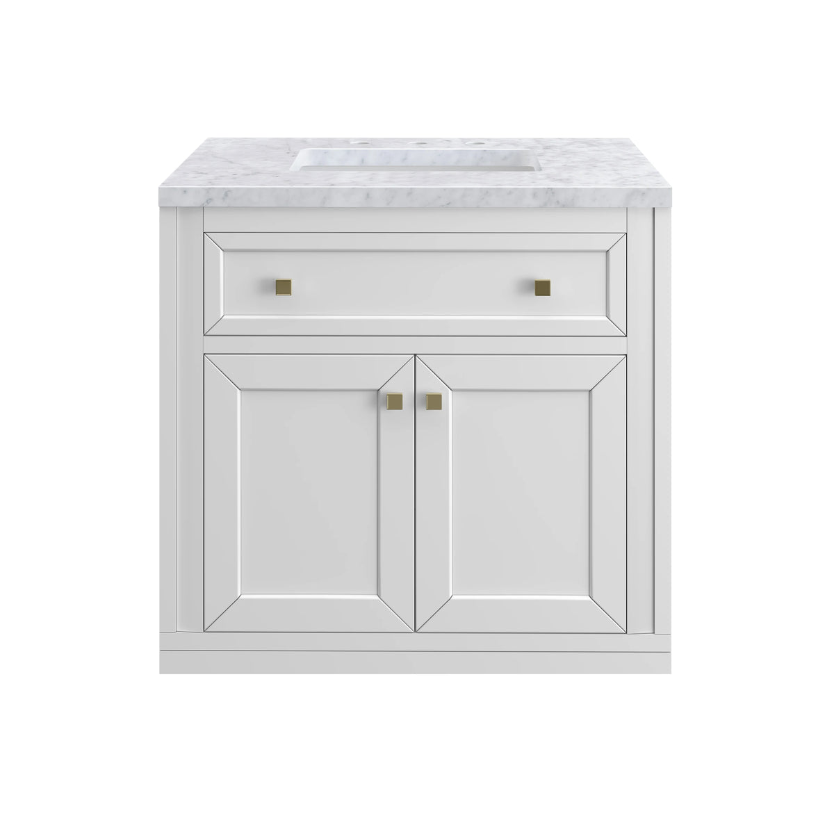 Chicago 30" Single Vanity, Glossy White, w/ 3 CM Carrara Marble Top