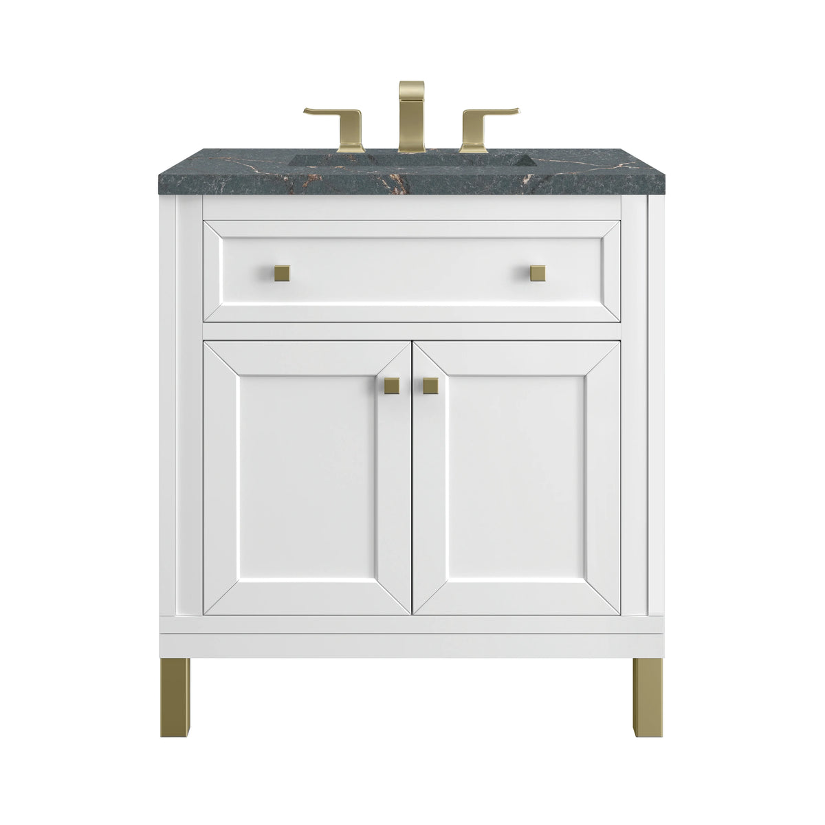 Chicago 30" Single Vanity, Glossy White, w/ 3 CM Parisien Bleu Silestone® Top