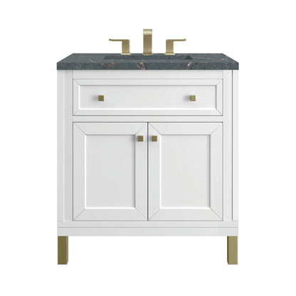 Chicago 30" Single Vanity, Glossy White, w/ 3 CM Parisien Bleu Silestone® Top