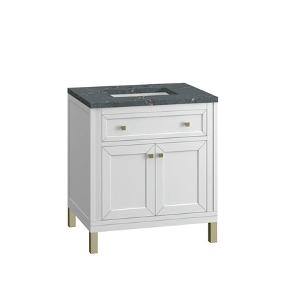 Chicago 30" Single Vanity, Glossy White, w/ 3 CM Parisien Bleu Silestone® Top, view 12