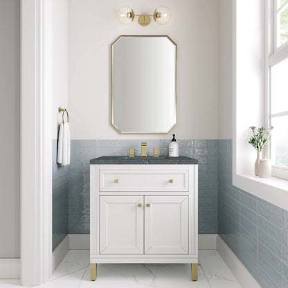 Chicago 30" Single Vanity, Glossy White, w/ 3 CM Parisien Bleu Silestone® Top, view 4
