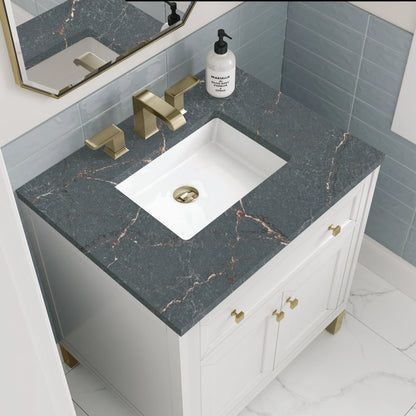 Chicago 30" Single Vanity, Glossy White, w/ 3 CM Parisien Bleu Silestone® Top, view 7