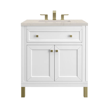 Chicago 30" Single Vanity, Glossy White, w/ 3 CM Siberian Silestone Top