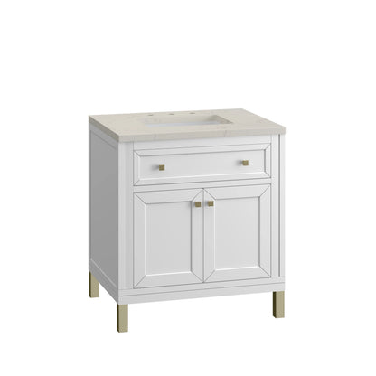 Chicago 30" Single Vanity, Glossy White, w/ 3 CM Siberian Silestone Top, view 14