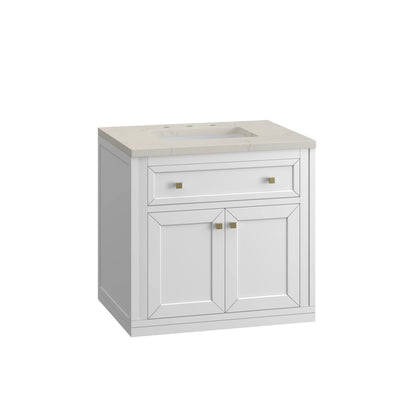 Chicago 30" Single Vanity, Glossy White, w/ 3 CM Siberian Silestone Top, view 15