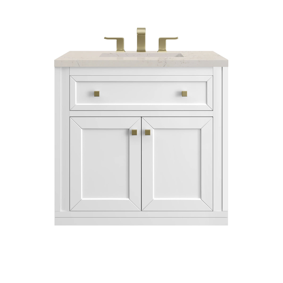 Chicago 30" Single Vanity, Glossy White, w/ 3 CM Siberian Silestone Top, view 2