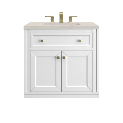 Chicago 30" Single Vanity, Glossy White, w/ 3 CM Siberian Silestone Top, view 2