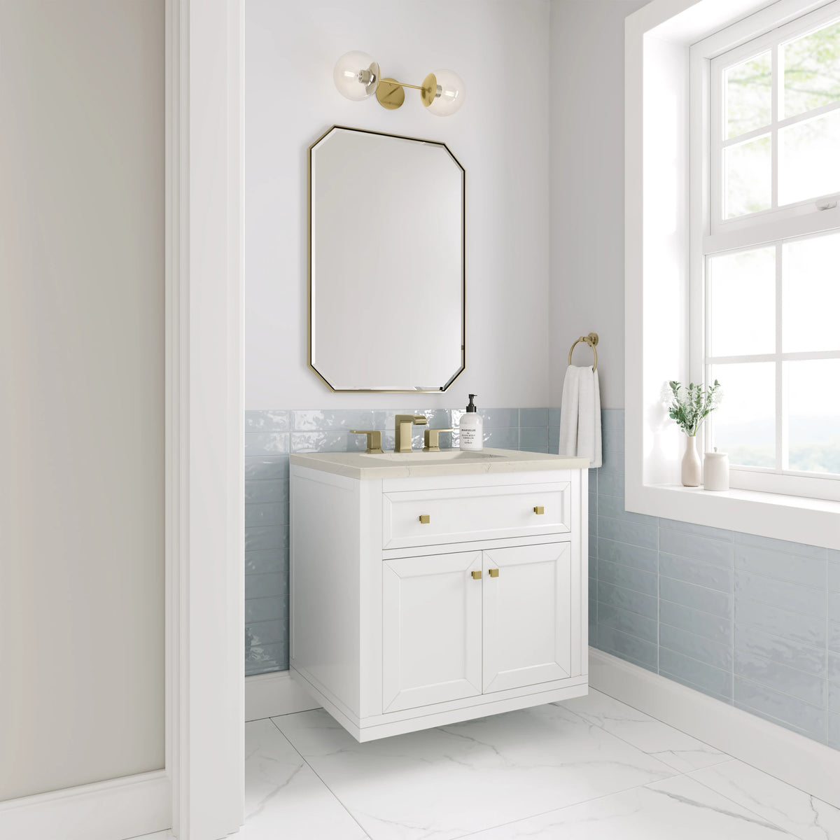 Chicago 30" Single Vanity, Glossy White, w/ 3 CM Siberian Silestone Top, view 8