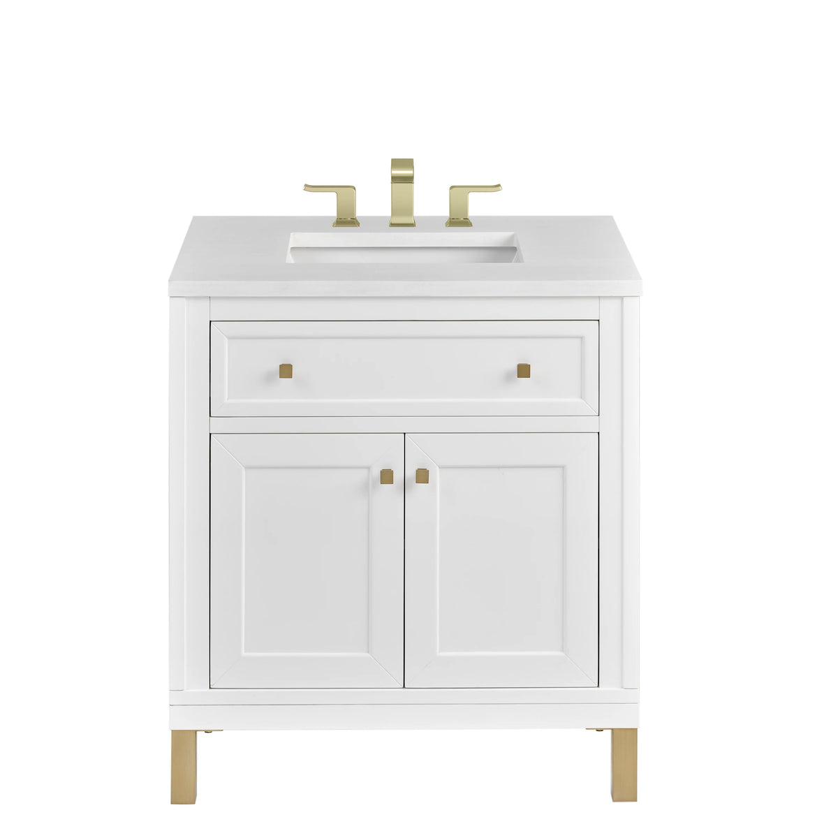 Chicago 30" Single Vanity, Glossy White, w/ 3 CM White Zeus Silestone® Top